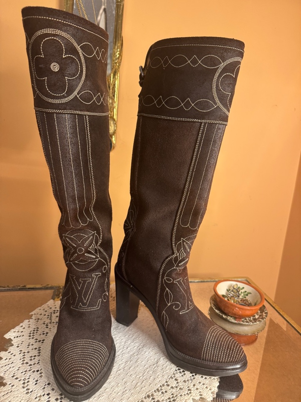 Luxury Brown Suede Women's Knee-High Boots